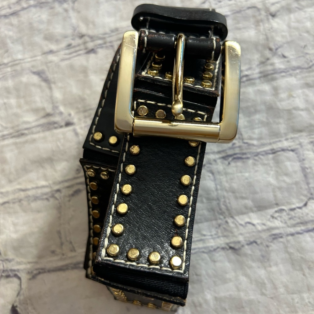MICHAEL MICHAEL KORS GENUINE LEATHER BLACK WITH GOLD TONE STUDS WOMEN’S BELT S
